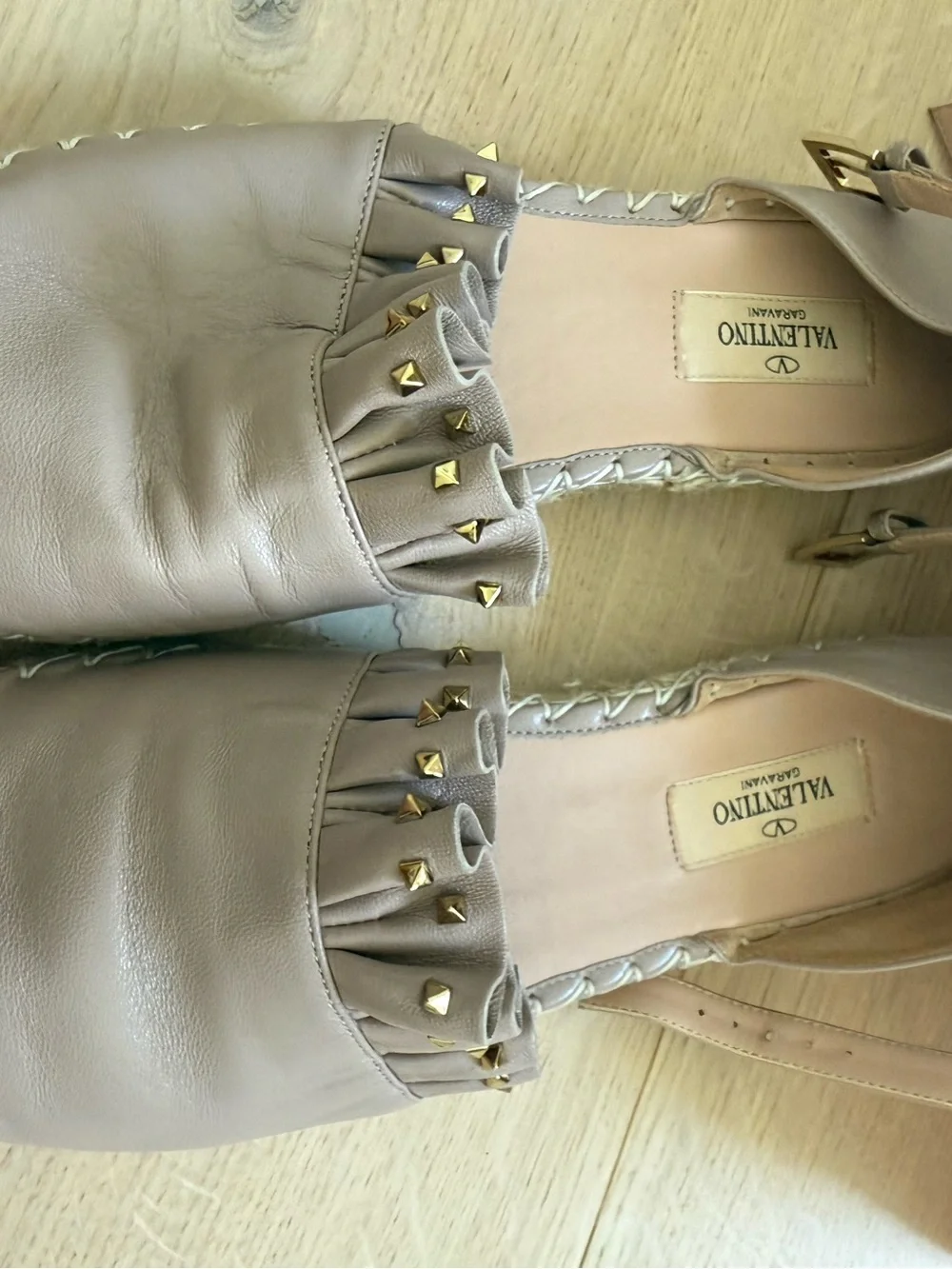 Valentino Garavani Taupe Leather Espadrille Flats - Size 39
